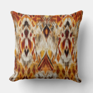 Coussin Neutralité moderne Boho Brown Orange Ikat Tribal