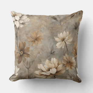 Coussin Neutre Brown Gris Beige Terre Floral