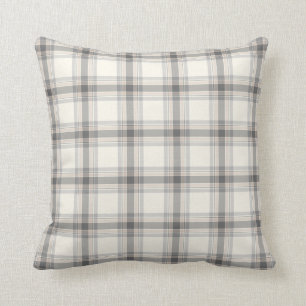 Coussin neutre de plaid de ferme dans gris,