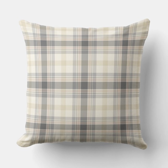 Coussin neutre de plaid de ferme dans gris, (Recto)