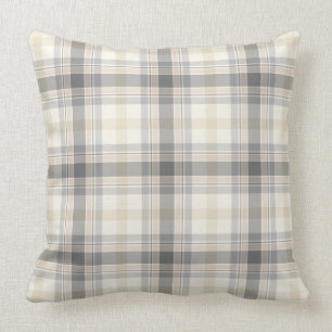 Coussin neutre de plaid de ferme dans gris,