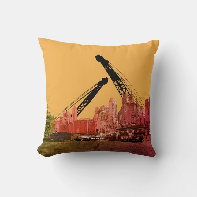 Coussin New York City Crane Operator 1930's Skyline Comic (Recto)