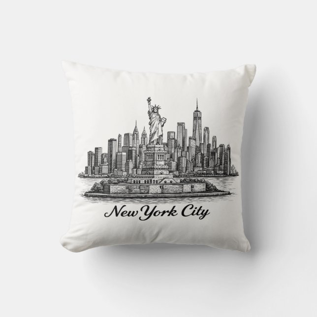 Coussin New York City Skyline Line Art Illustration (Recto)