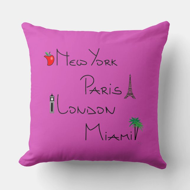 Coussin New York, Paris, Londres, Miami (Recto)