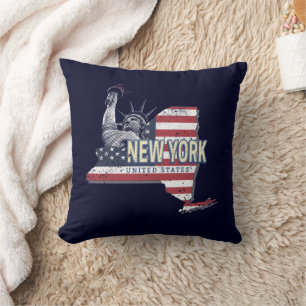 Coussin New York State États-Unis Retro Carte Vintage USA