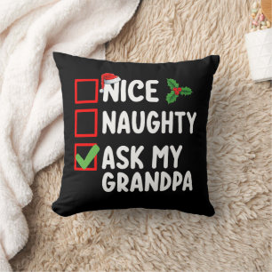Coussin Nice Naughty Ask My Grand-pa Liste de Noël Famille