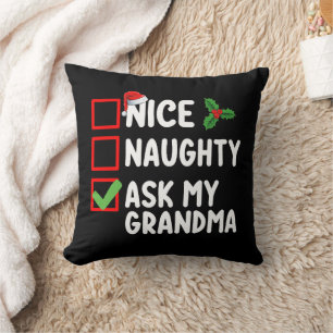 Coussin Nice Naughty Ask My Grand'ma Liste de Noël Famille