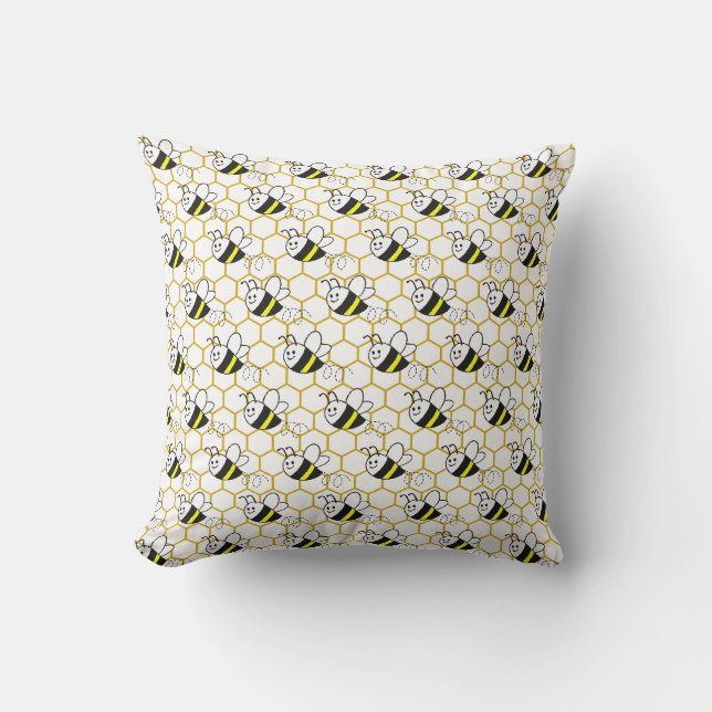 Coussin Nid d'abeille à miel noir jaune blanc motif  (Recto)