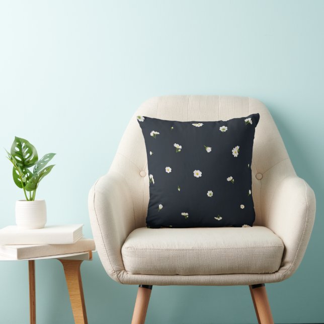 Coussin Night Charcoal White Cosmos Floral Pattern (Chaise)