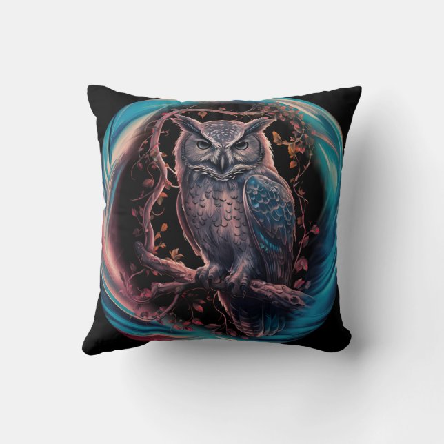 Coussin Night Owl assis sur une branche d'arbre (Verso)