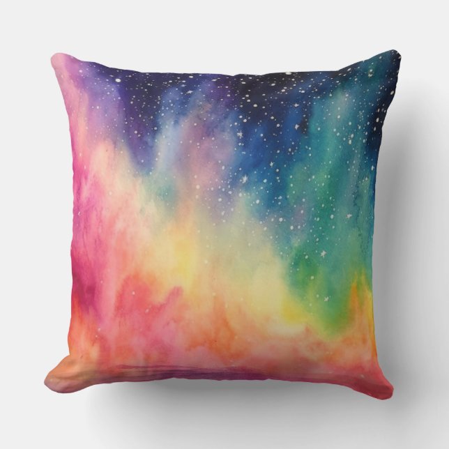 Coussin Night Sky Rainbow Watercolor Art Abstrait (Recto)