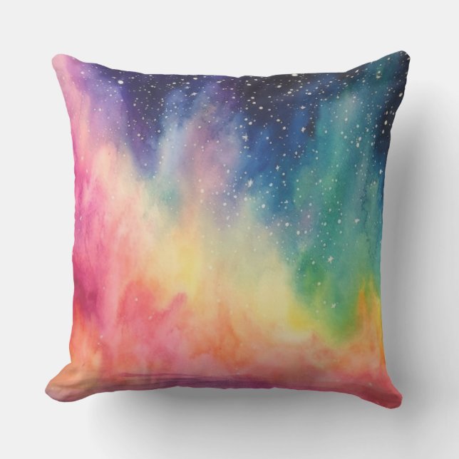 Coussin Night Sky Rainbow Watercolor Art Abstrait (Recto)