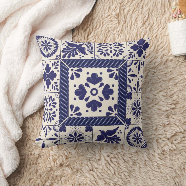Coussin Nile Blue Mexicain Oiseaux Traditionnels Talavera  (Couverture)