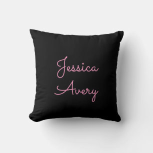 Coussin N'importe quel nom Joli script éditable rose sur