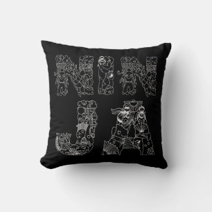 Coussin Ninja Élégant Texte Blanc Sur Noir
