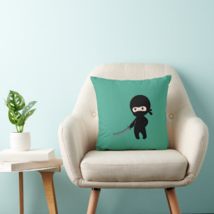 Coussin Ninja minuscule en colère sur vert foncé