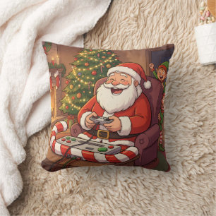 Coussin Niveau personnalisé Noël Drôle de gamer Santa