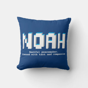 Coussin Noah garçons nom signifiant pixels bleus jeux de t