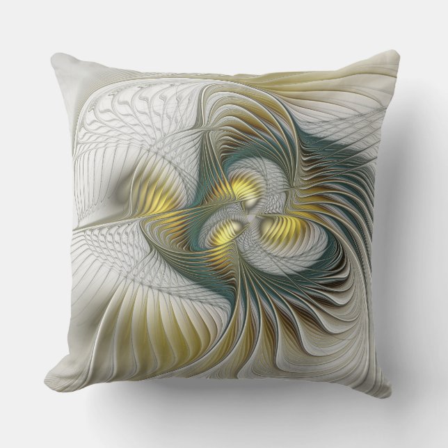 Coussin Nobly Golden Turquoise Imaginaire Fractal Art (Recto)