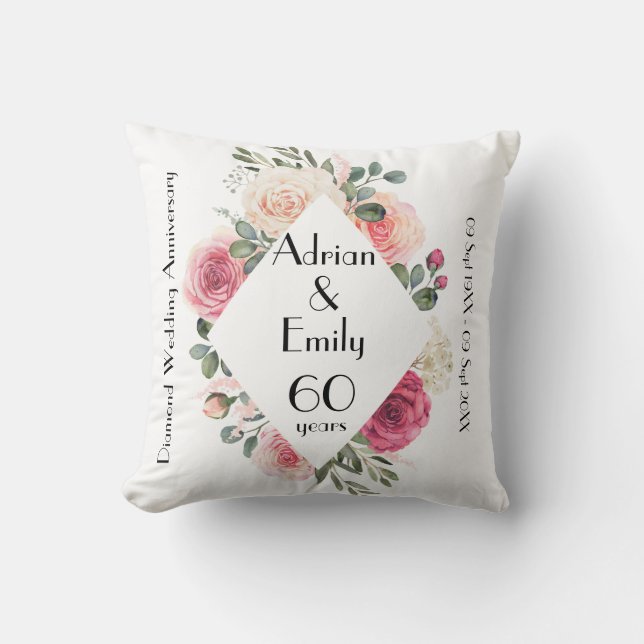 Coussin Noces de diamant 60 ans d'anniversaire de mariage  (Recto)