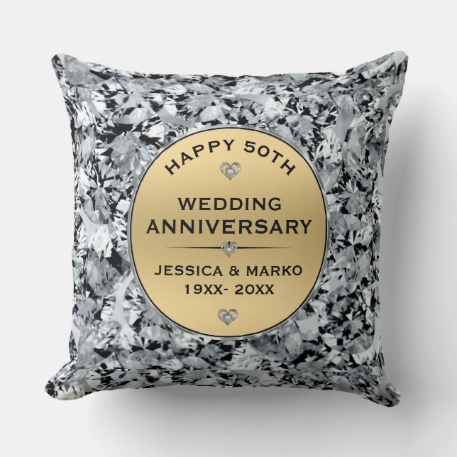 Coussin Noces de diamants or et blanc 50e anniversaire de  (Recto)