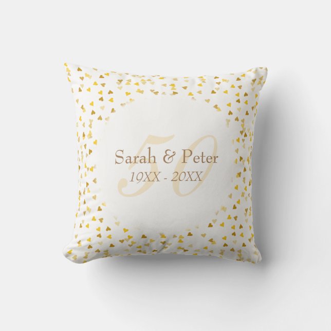 Coussin Noces d'or Confettis de coeurs dorés (Recto)