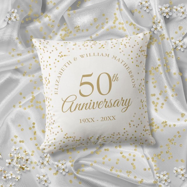Coussin Noces d'or Confettis de poussière d'or (50th Wedding Anniversary Gold Dust Confett Throw Pillow)