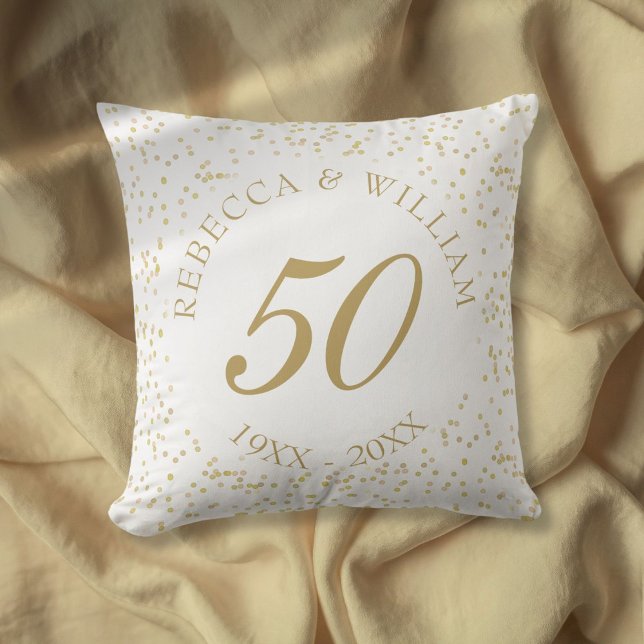 Coussin Noces d'or poussière de confettis (50th Wedding Anniversary Gold Dust Confetti Throw Pillow)