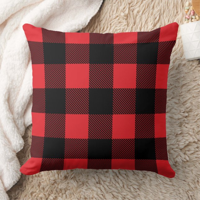 Coussin Noël à carreaux buffle rouge noir gras (Couverture)
