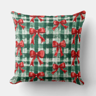 Coussin Noël à Carreaux Vert avec Nœud Prépa