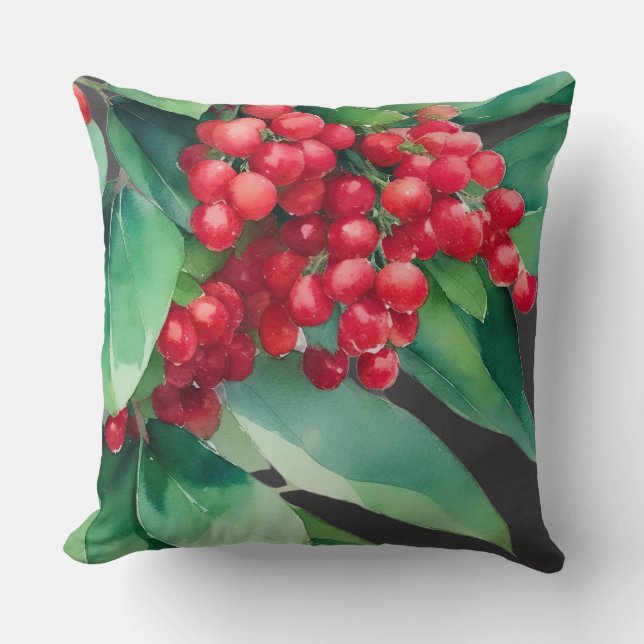 Coussin Noël À feuillage persistant Red Berries (Recto)