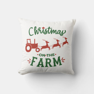 Coussin Noël à la ferme avec tracteur et rennes