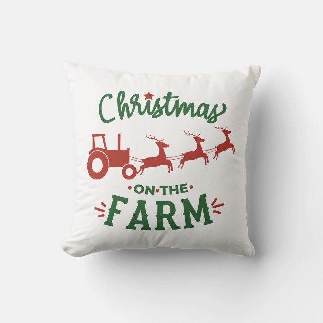 Coussin Noël à la ferme avec tracteur et rennes (Recto)