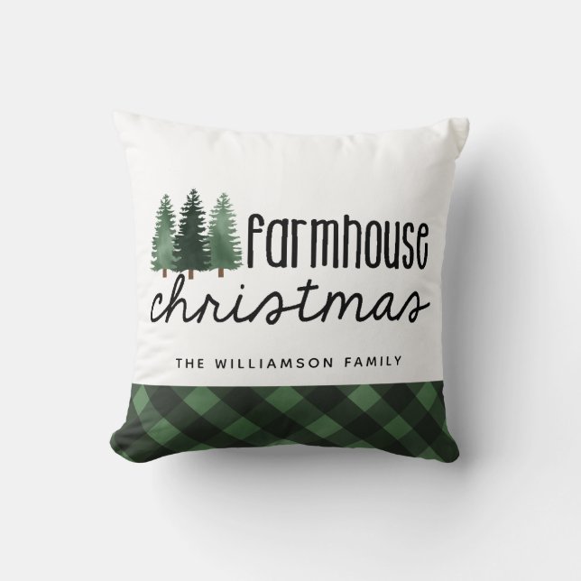 Coussin Noël à la ferme Plaid Nom de famille (Recto)