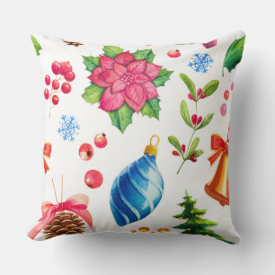 Coussin Noël à l'aquarelle de style vintage