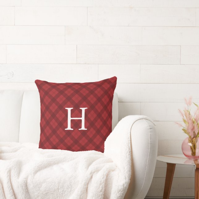 Coussin Noël à monogramme à carreaux rouge ou vert réversi (Canapé)