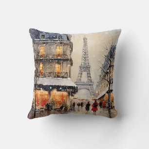 Coussin Noël à Paris, enneigé,
