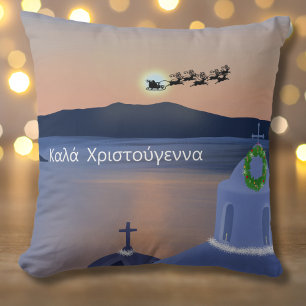 Coussin Noël À Santorin, Grèce Avec Père Noël