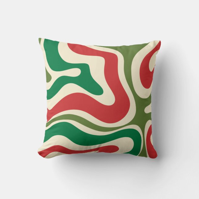 Coussin Noël Abstrait rétro moderne de la spirale liquide (Recto)