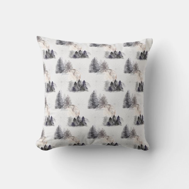 Coussin Noël Aquarelle Forêt Motif de nuit (Recto)
