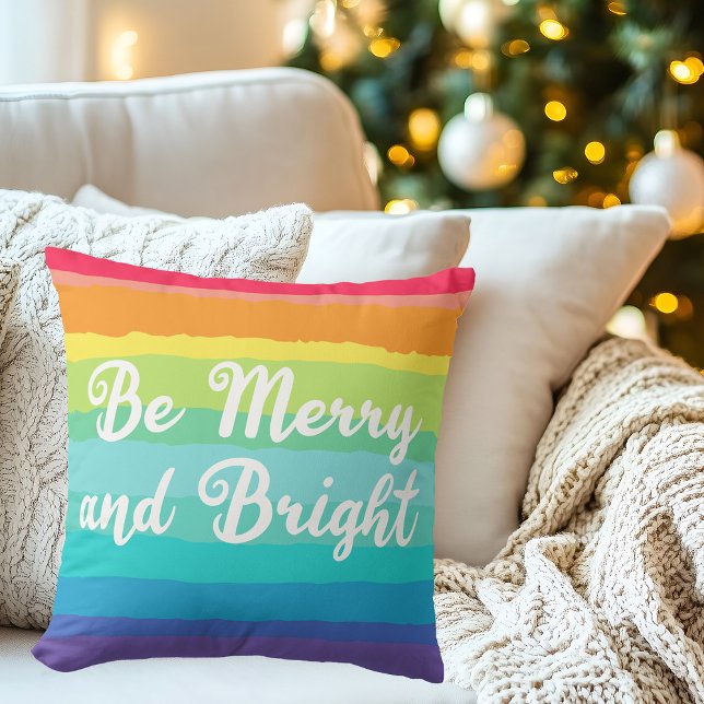 Coussin Noël Arc-en-ciel Soyez joyeux et lumineux (Créateur téléchargé)