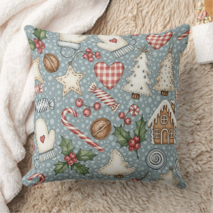 Coussin Noël au pain d'épice cosy avec cannes de bonbon