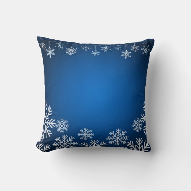 Coussin Noël aux flocons de neige bleus et blancs (Recto)