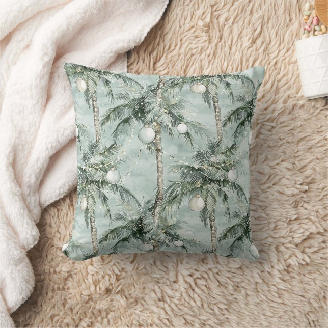 Coussin Noël aux palmiers tropicaux verts (Couverture)