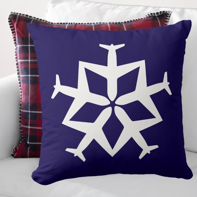 Coussin Noël Avion Snowflake Modern Cute Aviation (Créateur téléchargé)