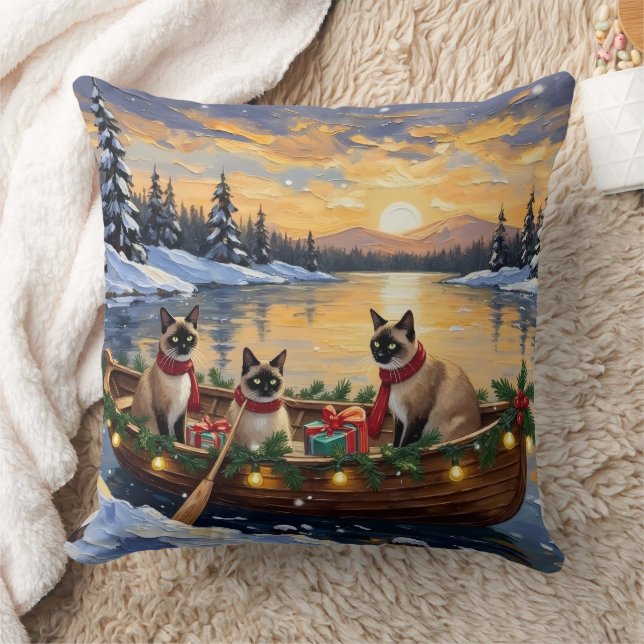 Coussin Noël Bateau Chat Siamois Fêtes (Couverture)