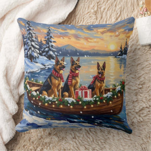 Coussin Noël Bateau de la fête de chien de berger allemand