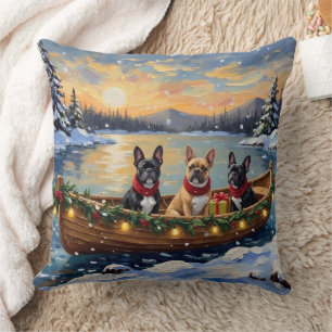 Coussin Noël Bateau de vacances Bouledogue Français