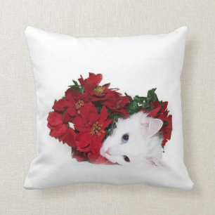 Coussin Noël blanc de chat