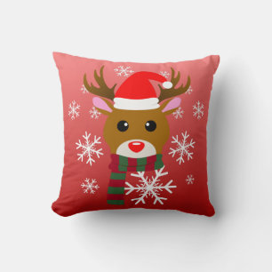 Coussin Noël blanc Rudolph le renne à nez rouge